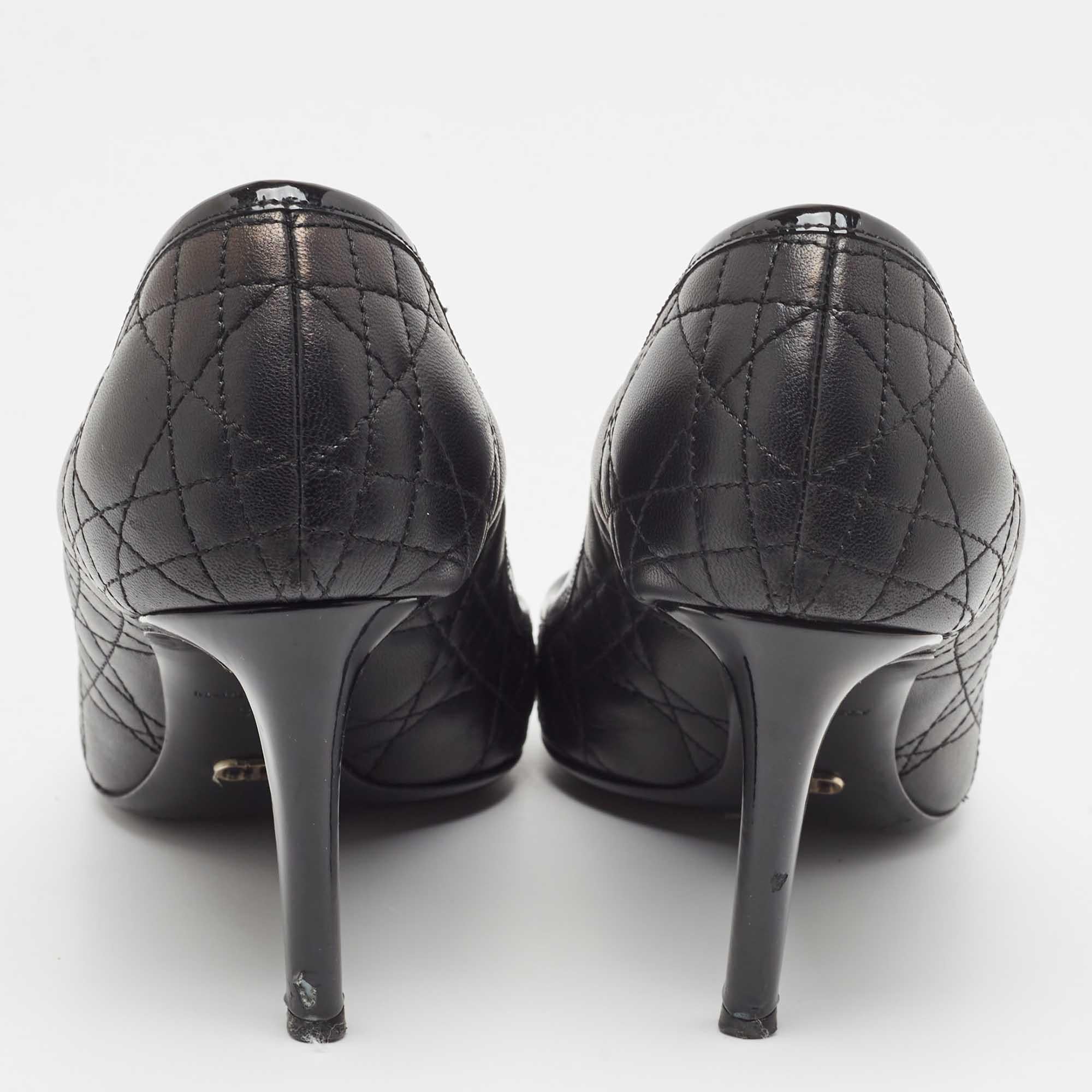 Dior Black Leather and Patent Peep Toe Pumps Size 38 For Sale 3