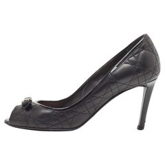 Dior Black Leather and Patent Peep Toe Pumps Size 38