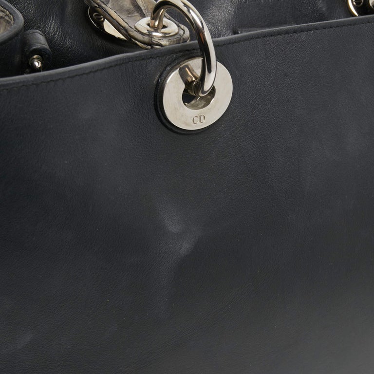 Dior Black Leather And Python Medium Diorissimo Shopper Tote For Sale 8