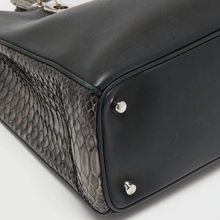 Dior Black Leather And Python Medium Diorissimo Shopper Tote For Sale 9