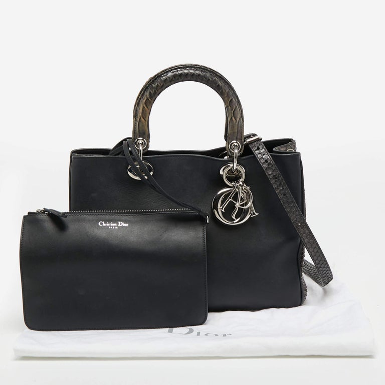 Dior Black Leather And Python Medium Diorissimo Shopper Tote For Sale 14
