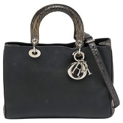 Dior Black Leather And Python Medium Diorissimo Shopper Tote