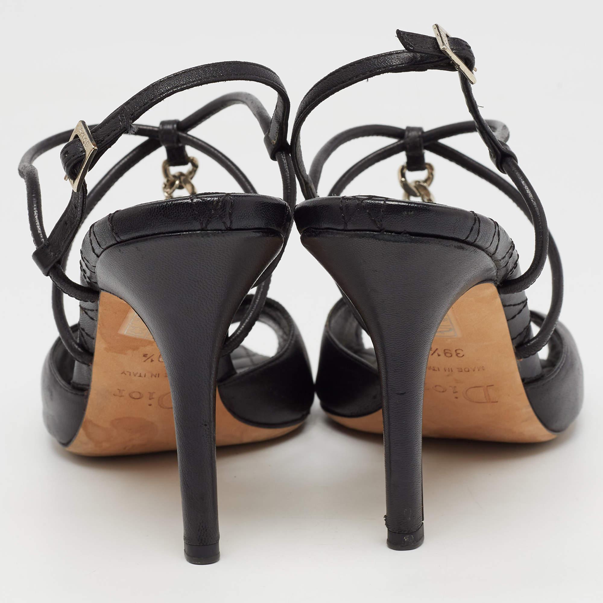 Dior Black Leather Ankle Strap Sandals Size 39.5 For Sale 4