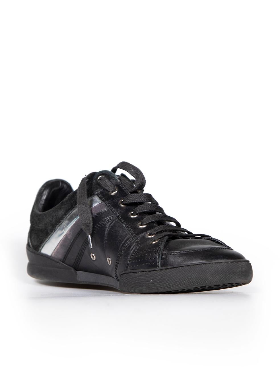 CONDITION is Good. Minor wear to trainers is evident. Light wear to silver panel where coating is coming off. Slight abrasion to navy leather stripe panel on this used Dior Homme designer resale item.
 
 
 
 Details
 
 
 Model: B18
 
 Black
 
