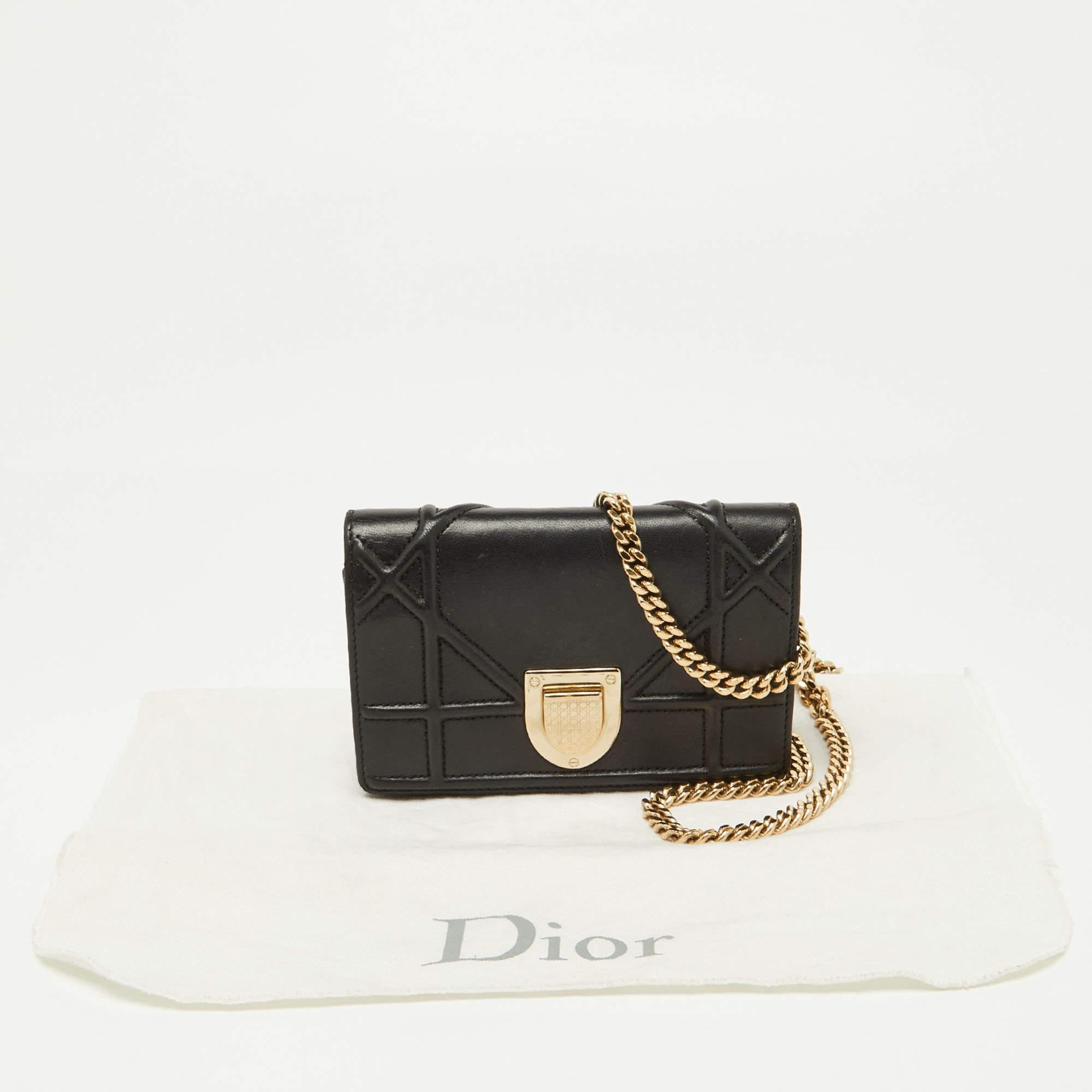 Dior Baby Diorama Umhängetasche aus schwarzem Leder im Angebot 11