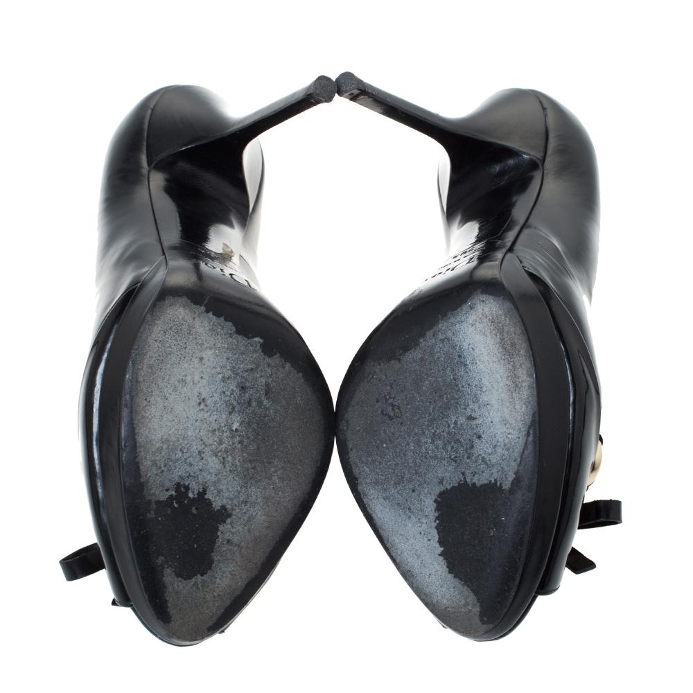 Women's Dior Black Leather Bow Chain Detail Peep Toe Pumps Size 39.5