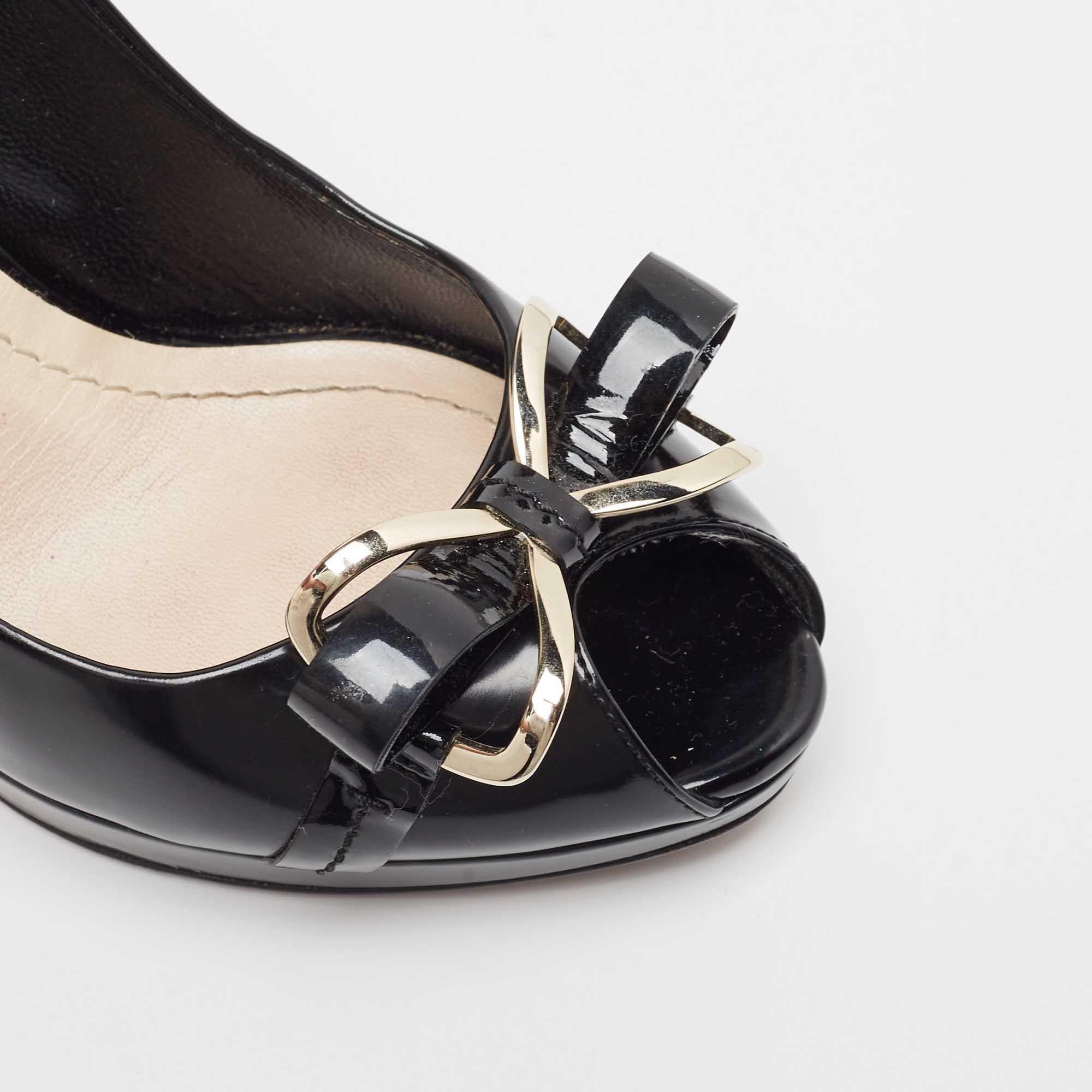 Dior Black Leather Bow Detail Peep Toe Pumps Size 37 For Sale 2