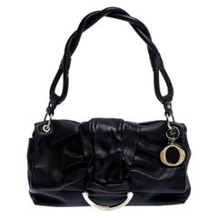 Dior Black Leather Bow Flap Shoulder Bag