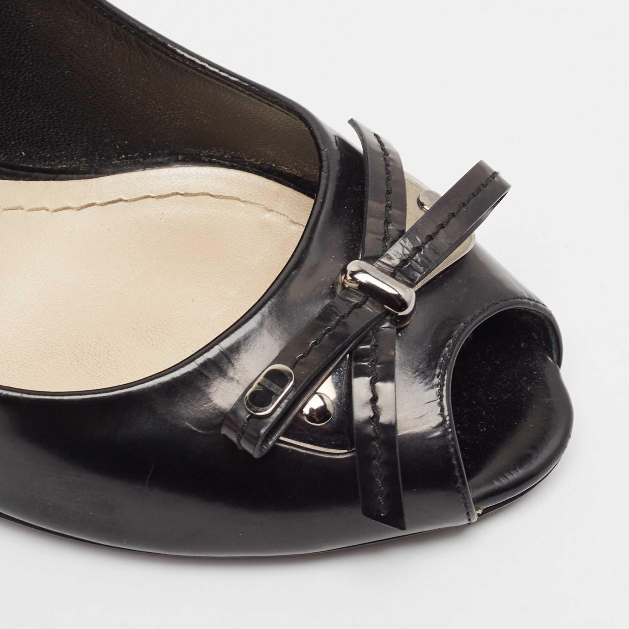 Dior Black Leather Bow Peep Toe Pumps Size 39 3