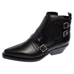 Dior Black Leather Buckle Ankle Boots Size 37.5