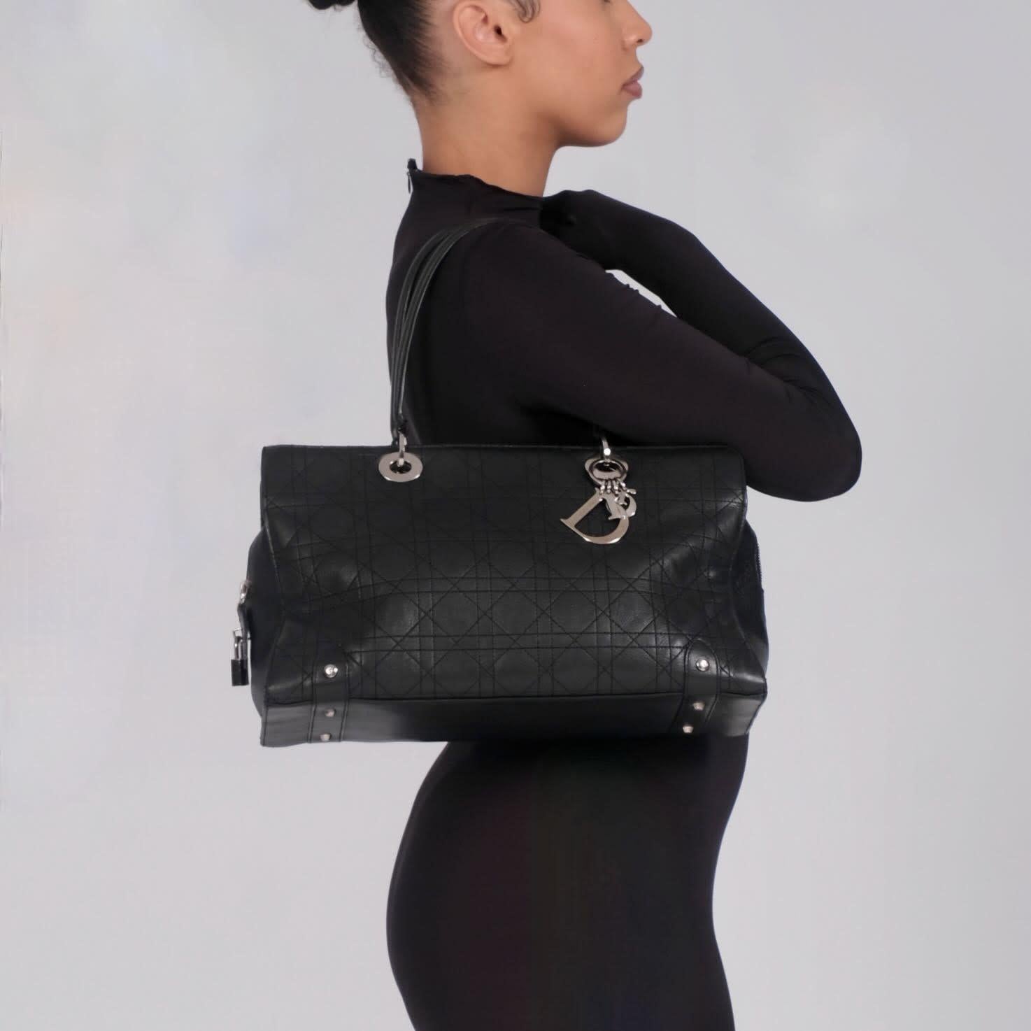 Dior Black Leather Cannage East West Lady Dior Bag In Good Condition In Montreal, Quebec