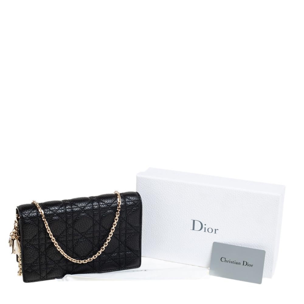 Dior Black Leather Cannage Leather Wallet on Chain 8