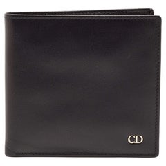 Used Dior Black Leather CD Icon Bifold Wallet