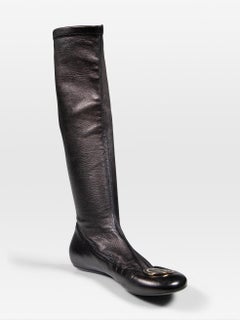 Dior Black Leather CD Knee High Boots Size IT 38.5