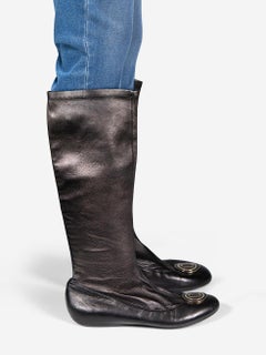 Dior Black Leather CD Knee High Boots Size IT 38.5