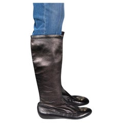 Dior Black Leather CD Knee High Boots Size IT 38.5