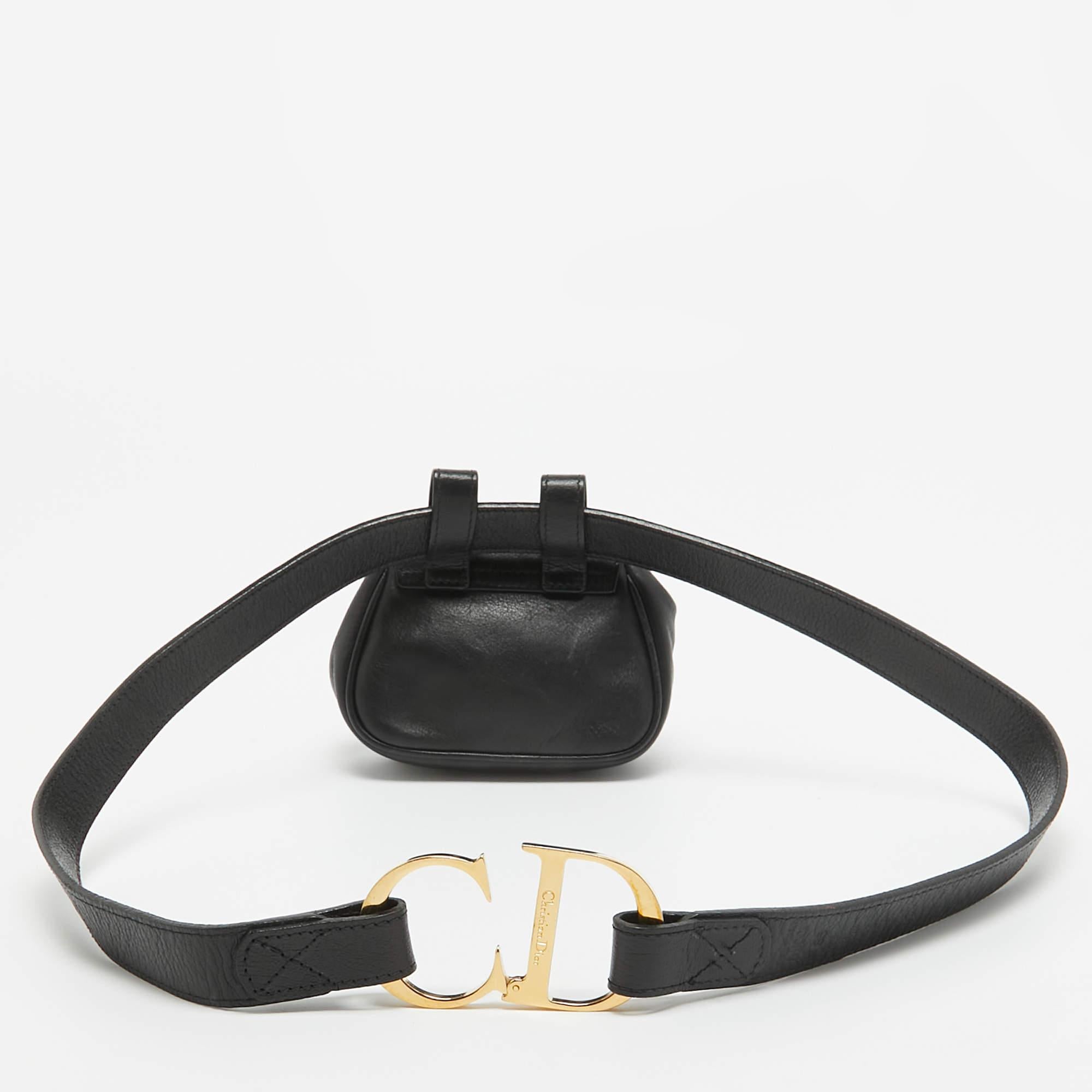 Women's Dior Black Leather CD Logo Mini Belt Bag