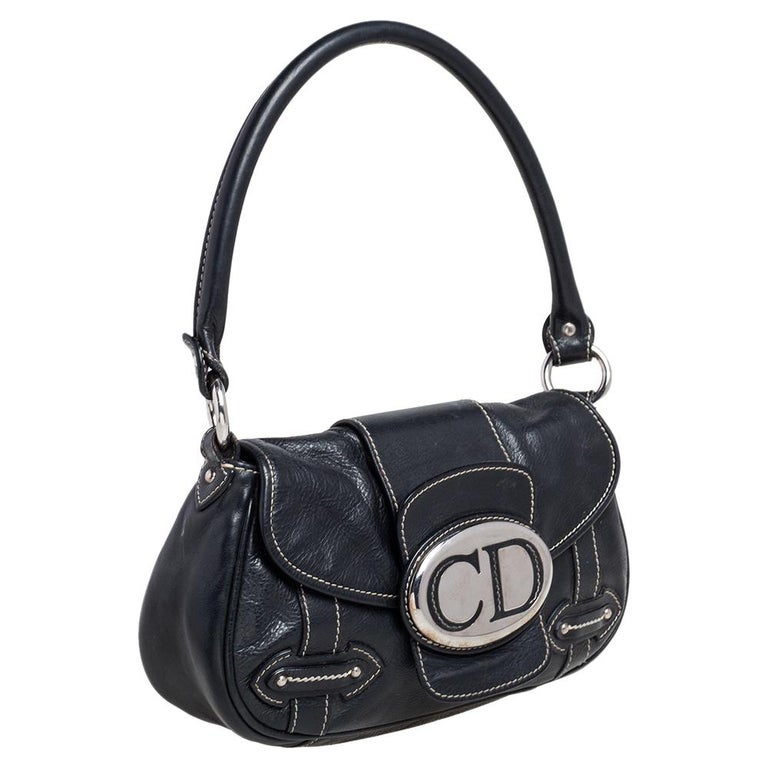 Dior Black Leather CD Logo Shoulder Bag at 1stDibs