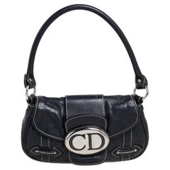 Dior Black Leather CD Logo Shoulder Bag