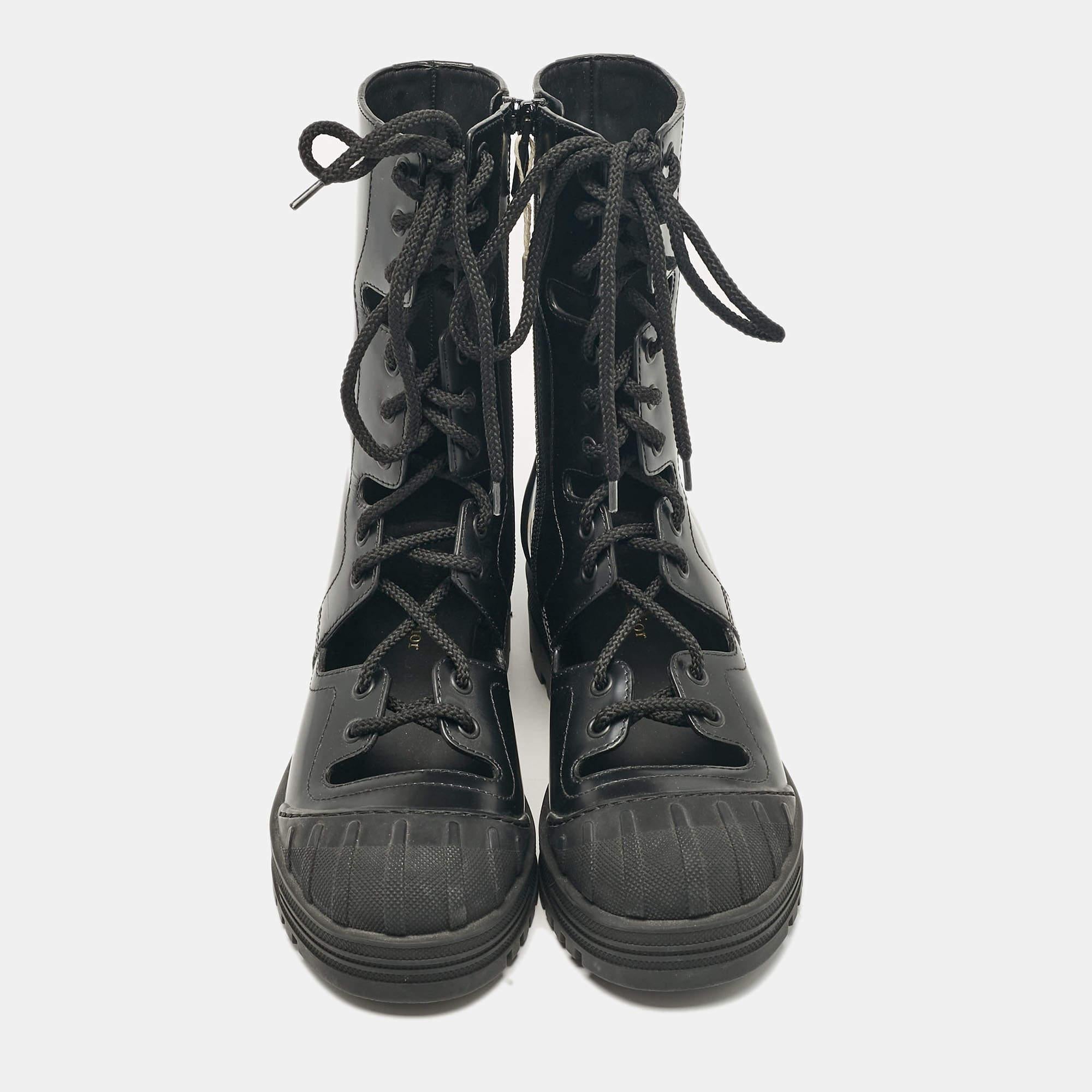 Noir Dior - Bottes de combat en cuir noir - Taille 37 en vente
