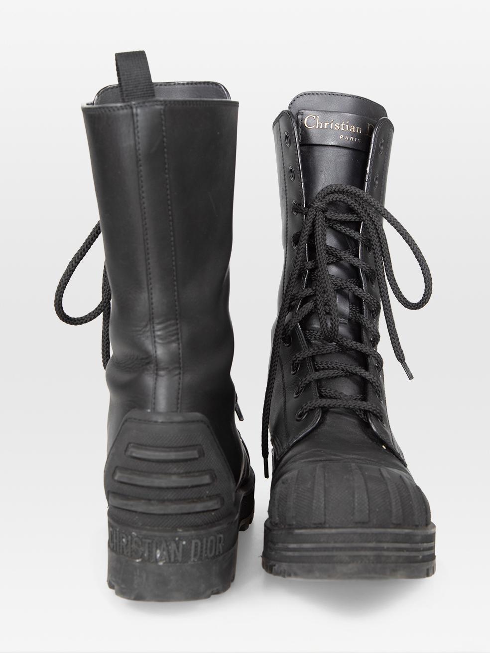 Noir Dior Bottes de combat en cuir noir Taille IT 37.5 en vente