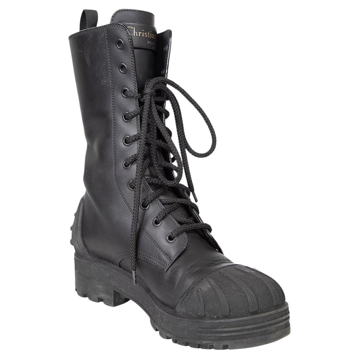 Dior Stivali da combattimento in pelle nera Taglia IT 37,5