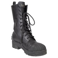 Dior Black Leather Combat Lace Boots Size IT 37.5