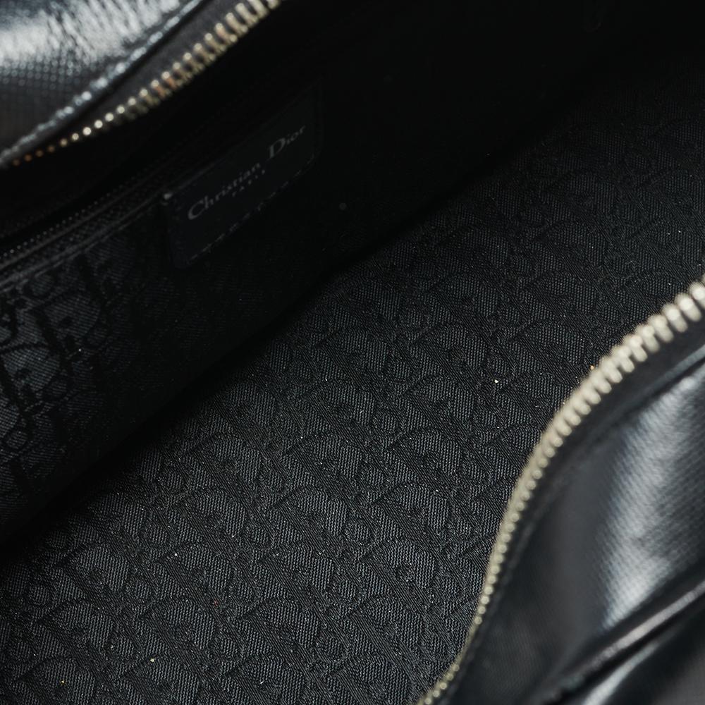 Dior Black Leather Crytal Hook Bowling Bag 3