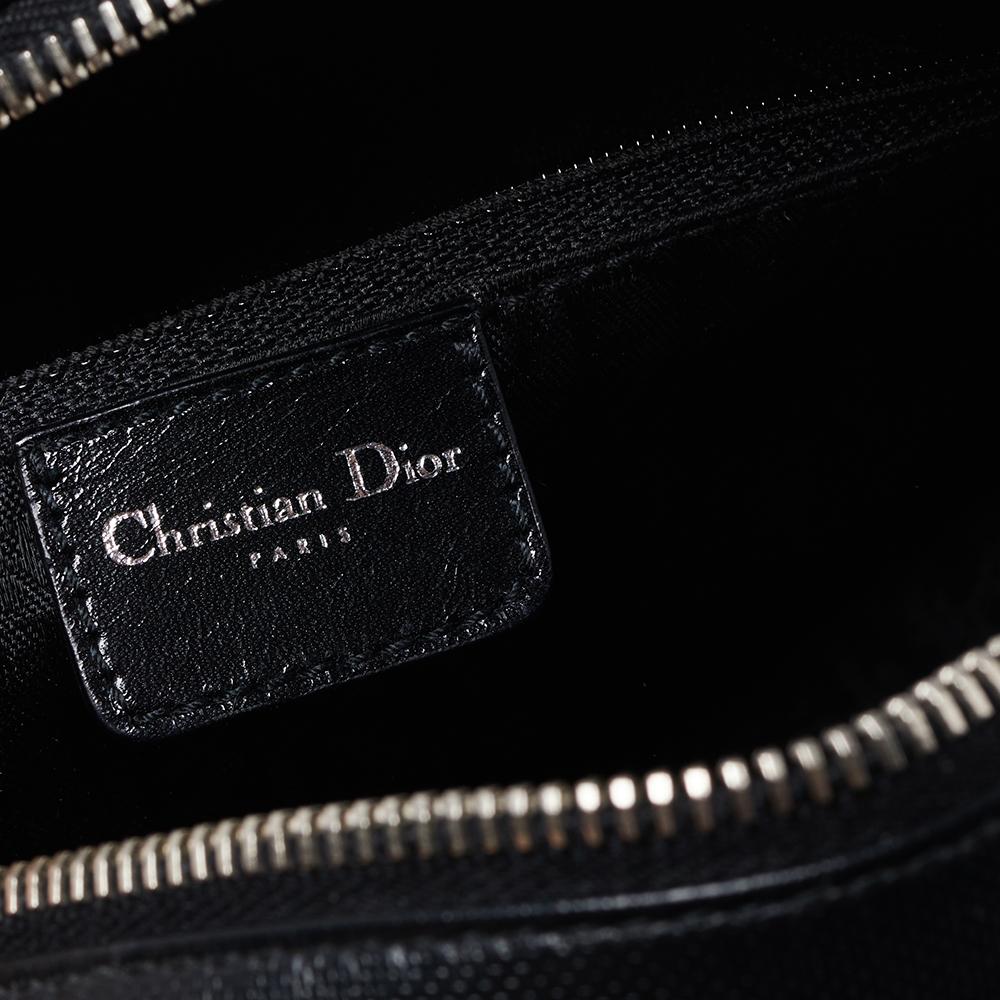 Dior Black Leather Crytal Hook Bowling Bag 4