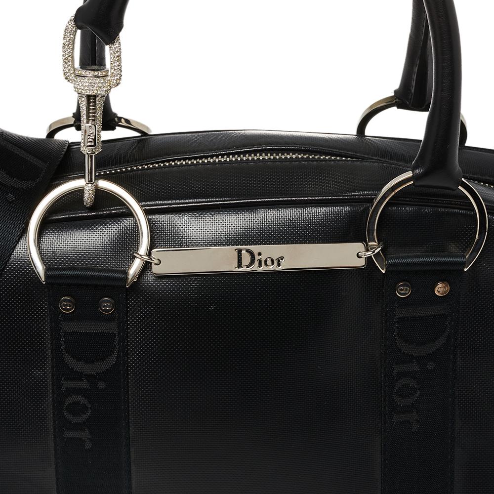 Dior Black Leather Crytal Hook Bowling Bag In Good Condition In Dubai, Al Qouz 2