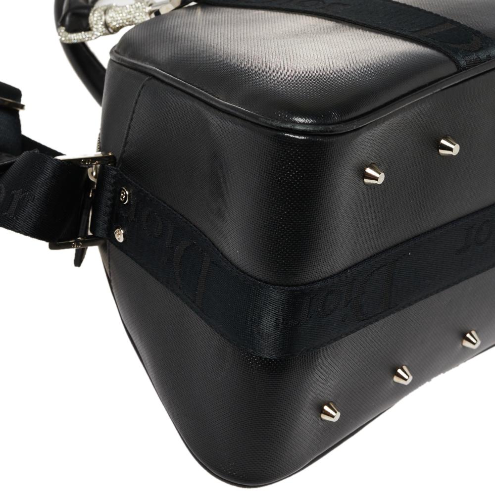 Dior Black Leather Crytal Hook Bowling Bag 1