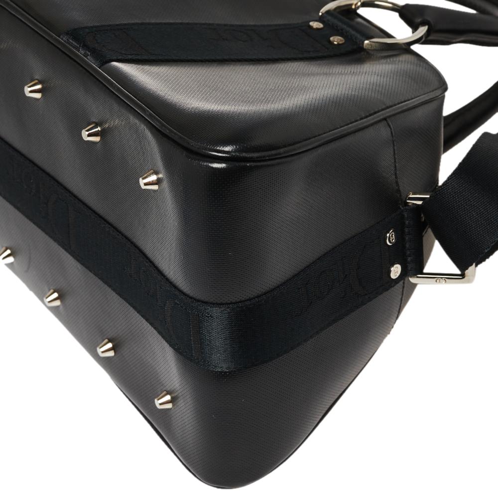 Dior Black Leather Crytal Hook Bowling Bag 2