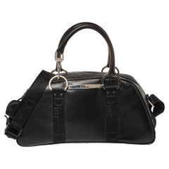 Dior Black Leather Crytal Hook Bowling Bag