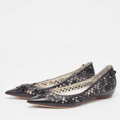 Dior Black Leather Cut Out Floral Applique Ballet Flats Size 37