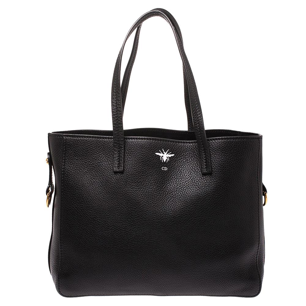 Dior Black Leather D-Bee Shopper Tote