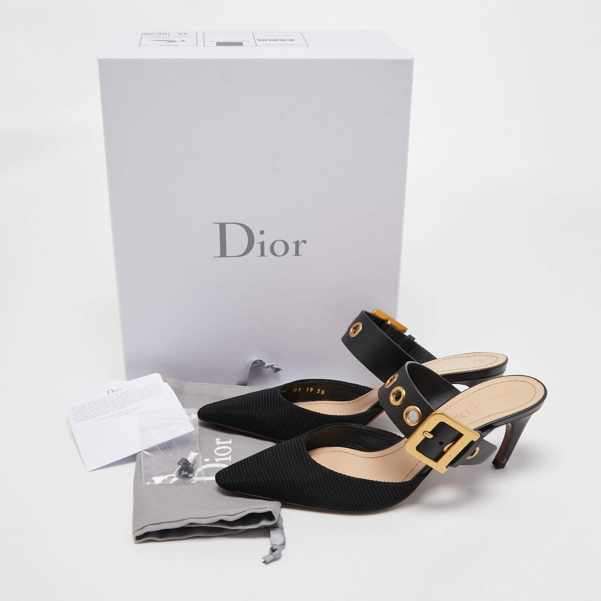 Dior Black Leather D Dior Buckle Mules Size 38 3