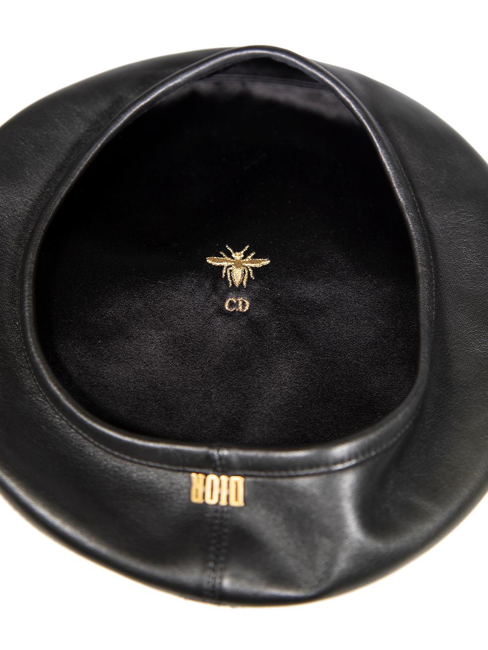 CONDITION is Very good. Hardly any visible wear to hat is evident on this used Dior designer resale item.
 
 
 
 Details
 
 
 D-Dream
 
 Black
 
 Leather
 
 Beret hat
 
 Buckle logo detail
 
 Internal embroidered logo
 
 
 
 
 
 Made in France
 
 
