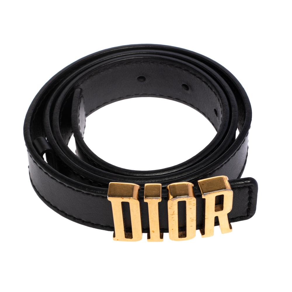 Dior Schwarz Leder D-Fence Schnalle Gürtel 80 CM im Zustand „Gut“ in Dubai, Al Qouz 2