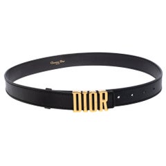 Dior Schwarz Leder D-Fence Schnalle Gürtel 80 CM