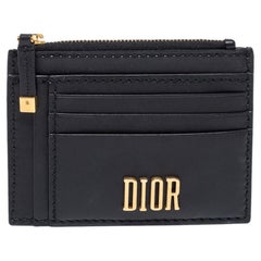 Dior Black Leather D-Fence Zipped Card Holder