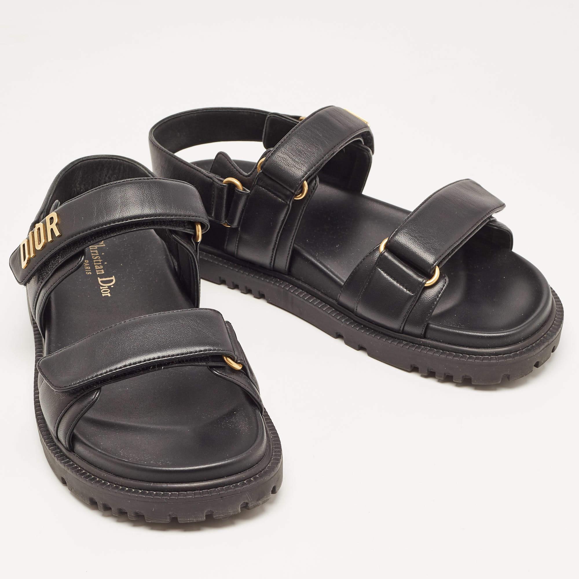 Dior Black Leather DiorAct Slingback Sandals Size 39.5 In Good Condition In Dubai, Al Qouz 2