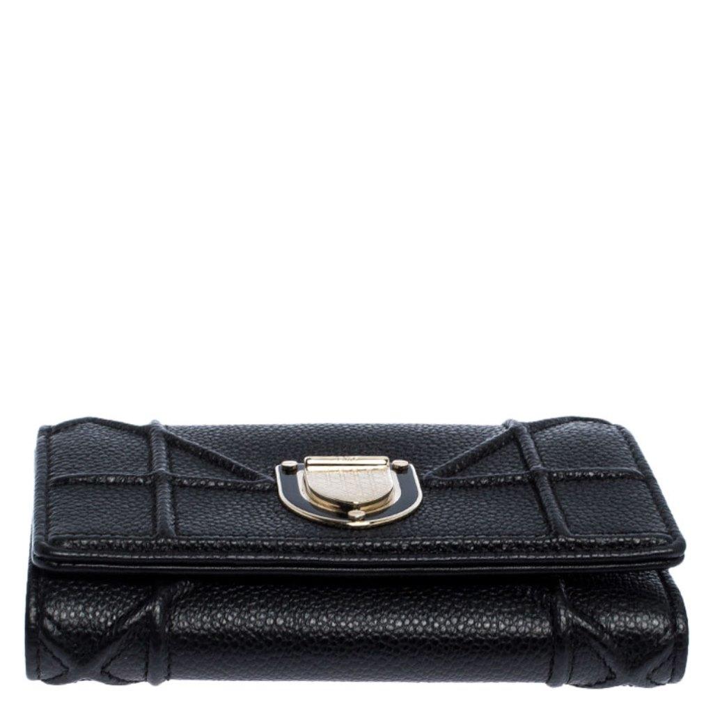 Women's Dior Black Leather Diorama Trifold Wallet