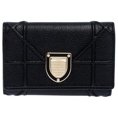 Dior Black Leather Diorama Trifold Wallet