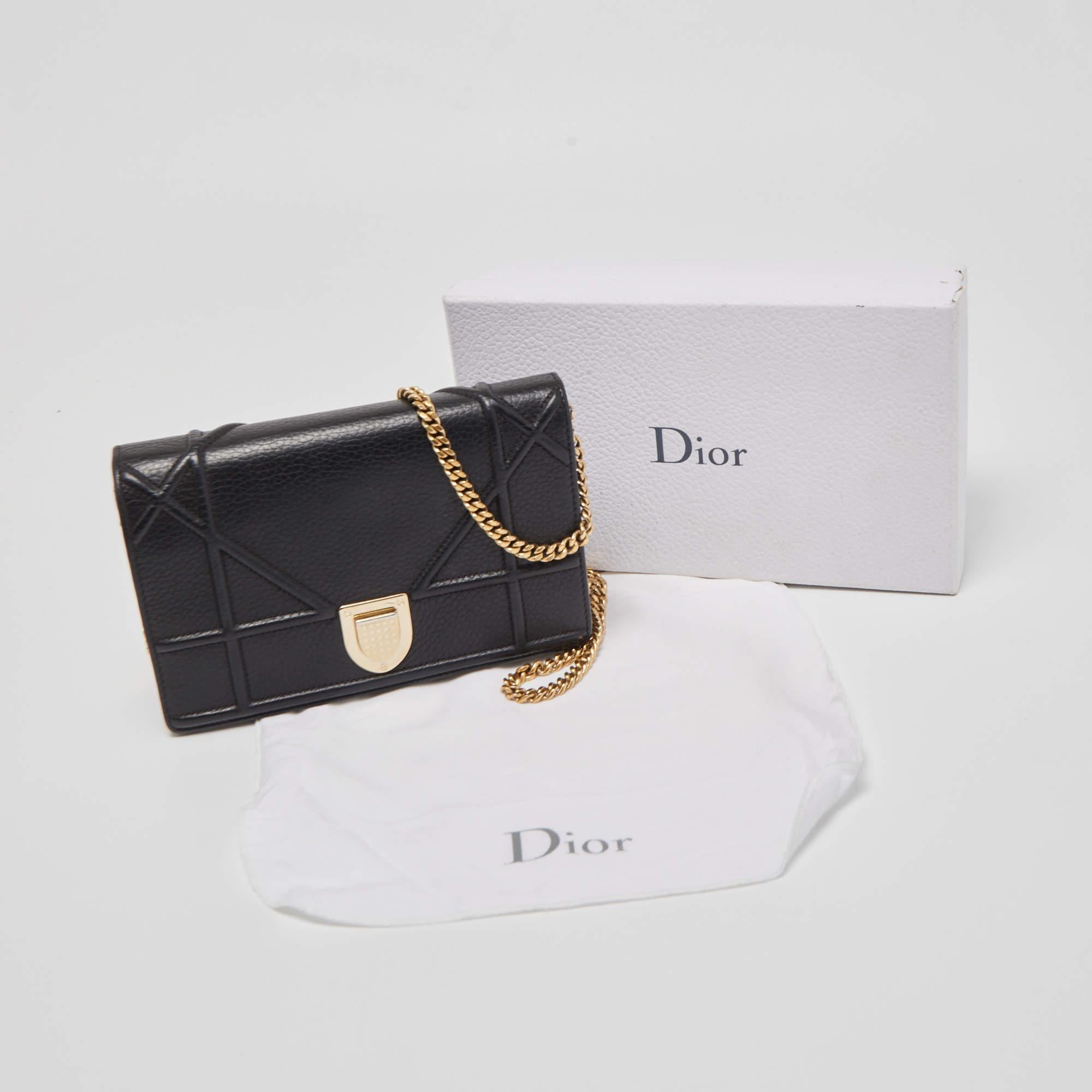 Dior Black Leather Diorama Wallet on Chain 7