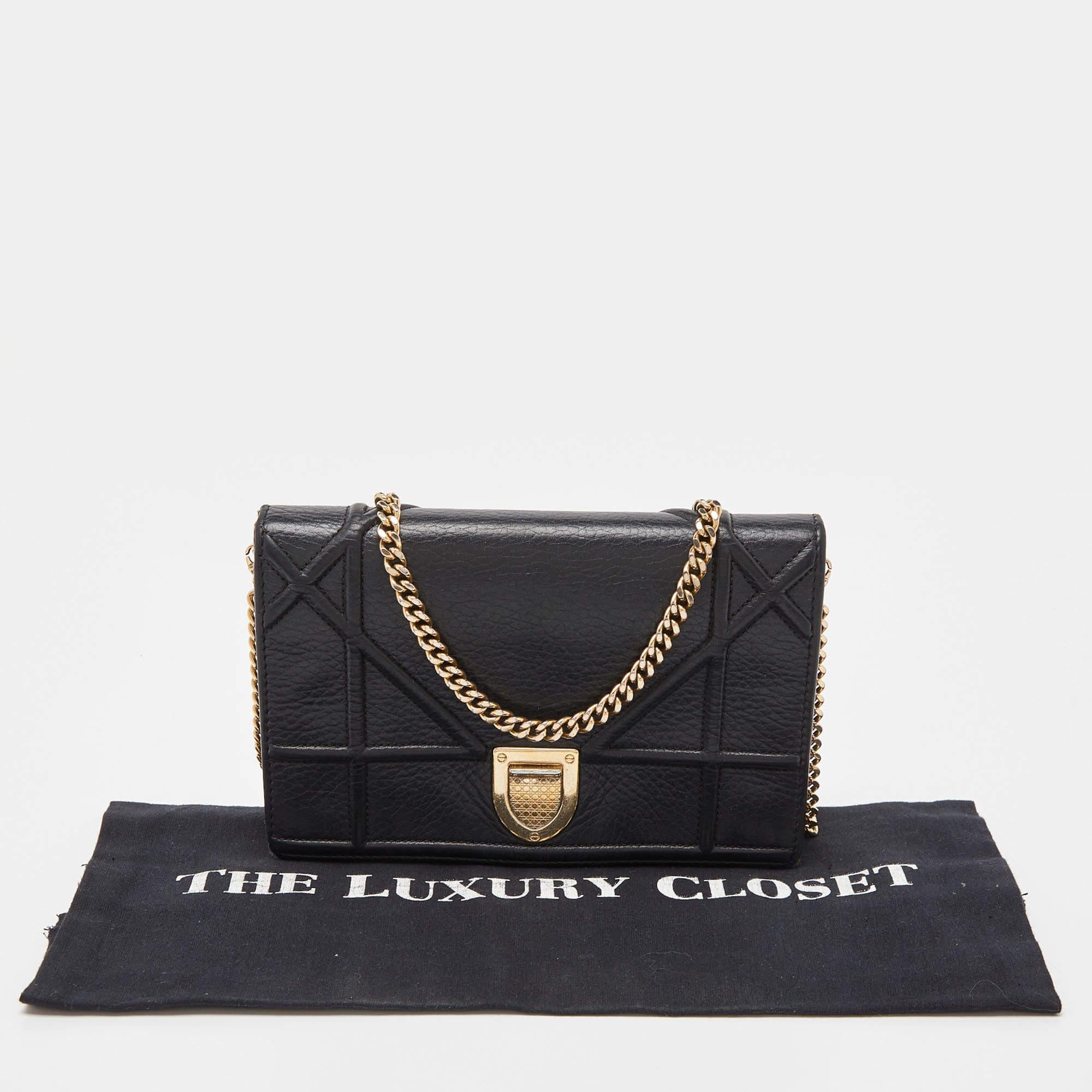 Dior Black Leather Diorama Wallet on Chain 8