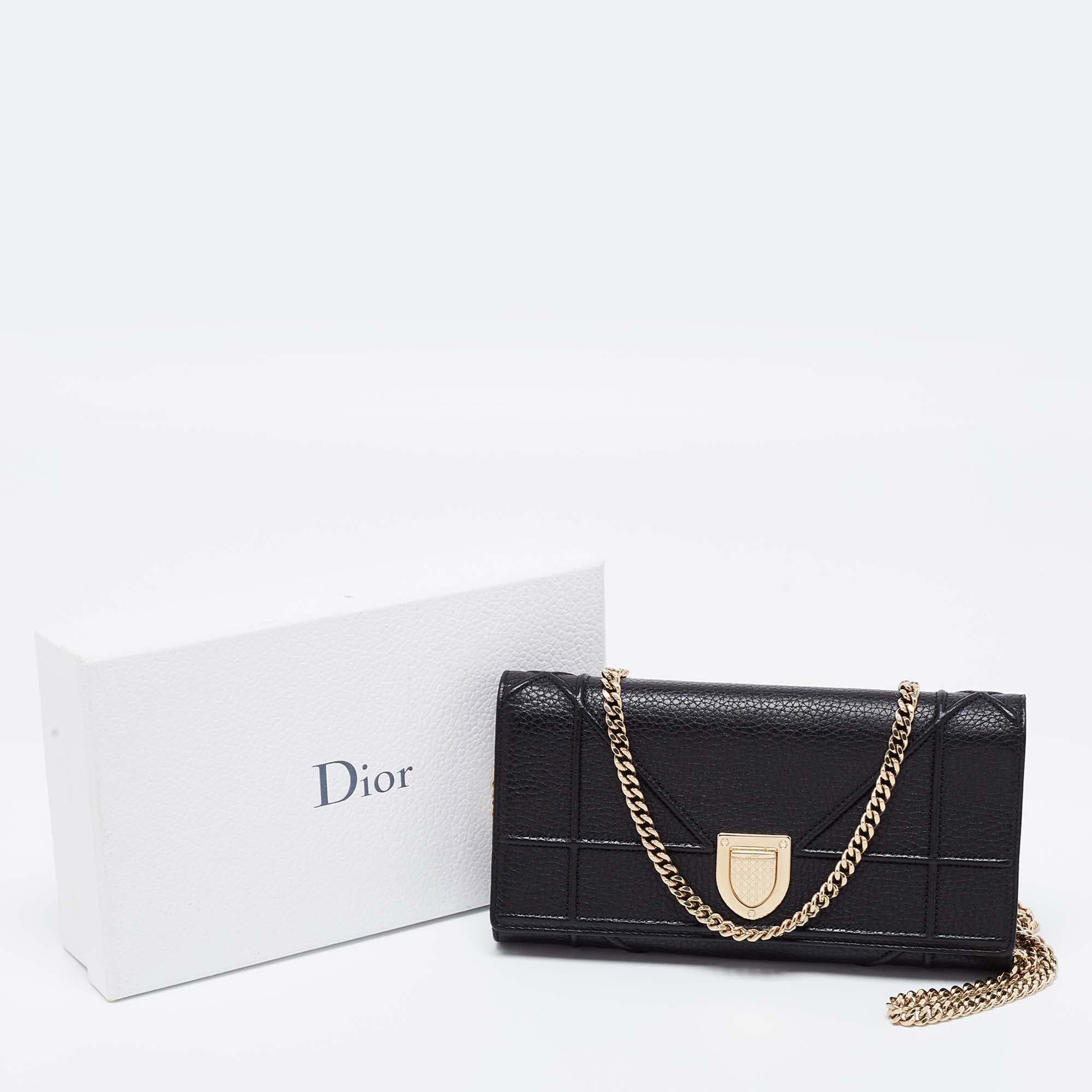 Dior Black Leather Diorama Wallet on Chain 11