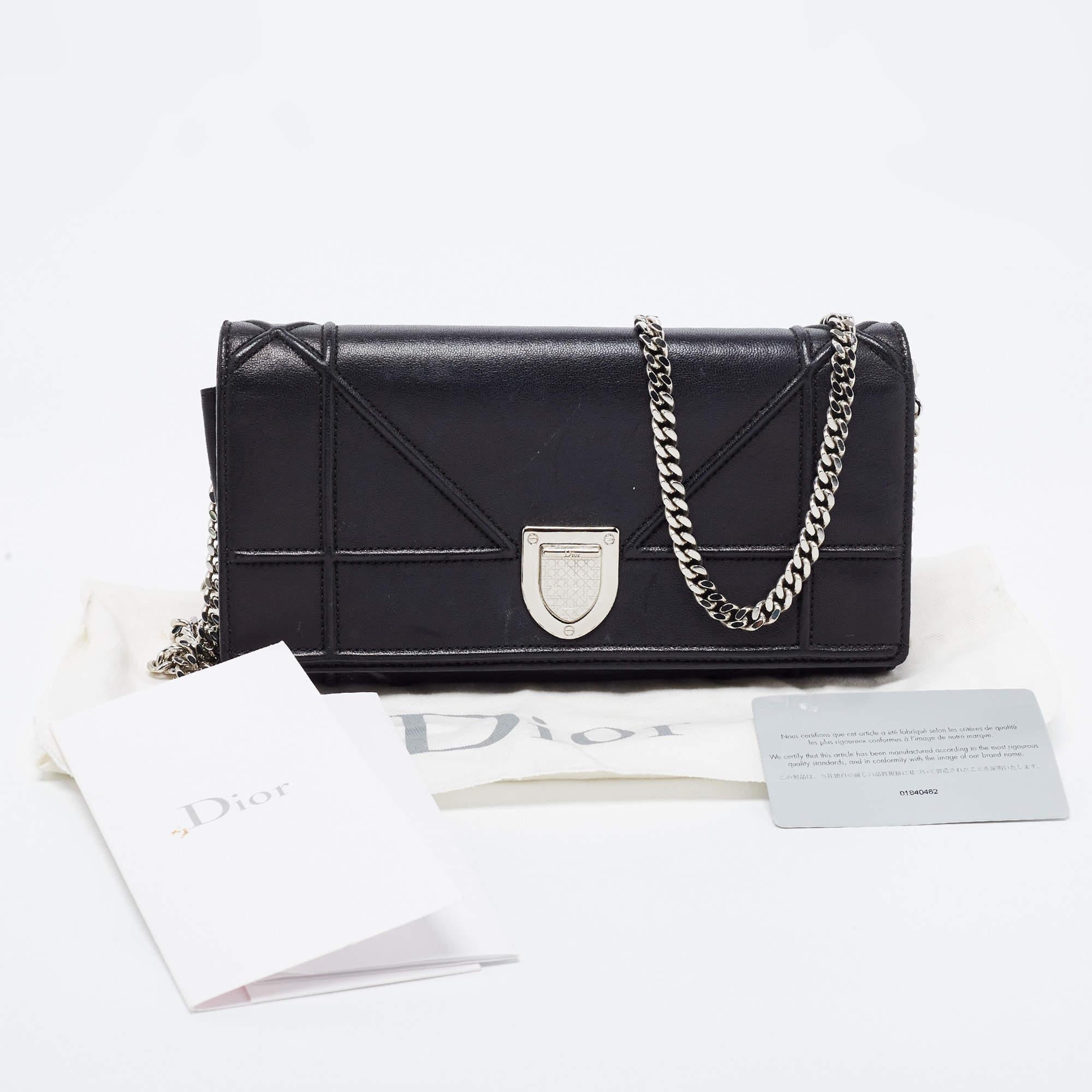 Dior Black Leather Diorama Wallet on Chain 13