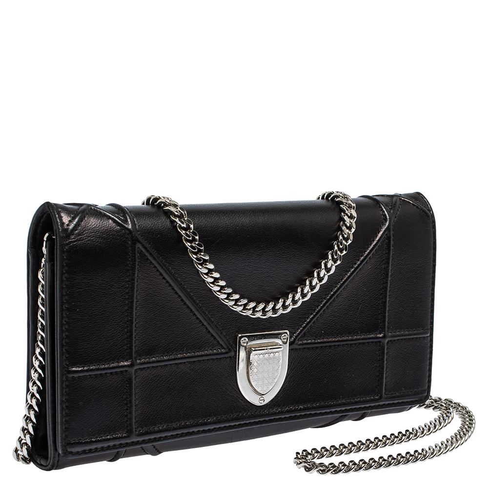 Women's Dior Black Leather Diorama Wallet on chain