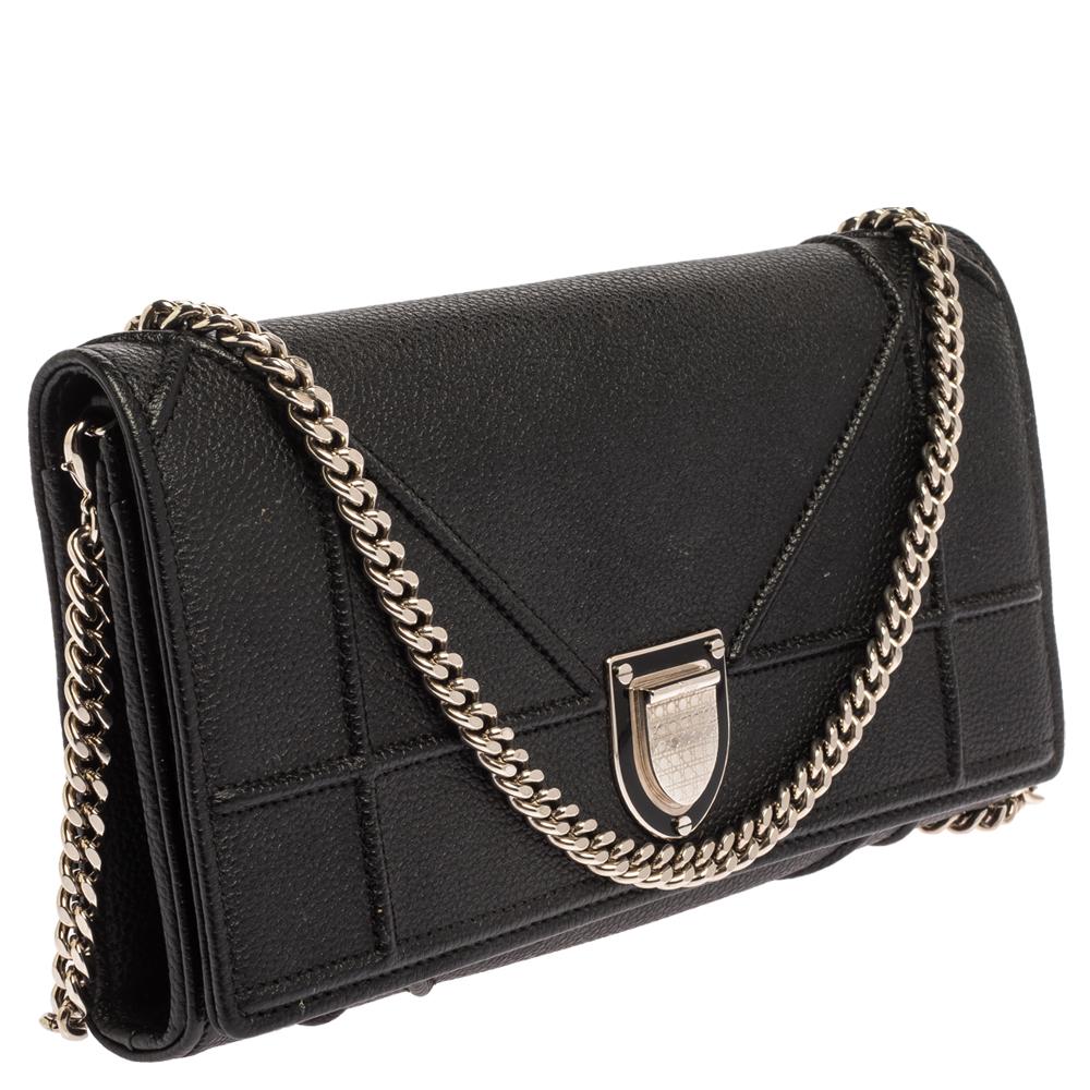 Women's Dior Black Leather Diorama Wallet On Chain