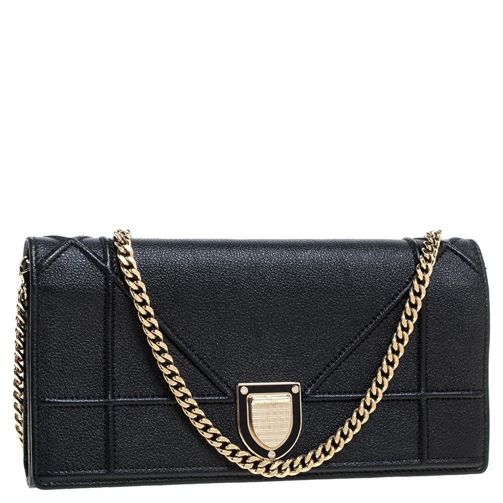 Women's Dior Black Leather Diorama Wallet on Chain